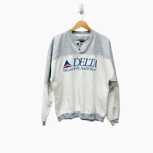 Delta Air Lines Vintage Spell Out Sweatshirt Grey White Men XL